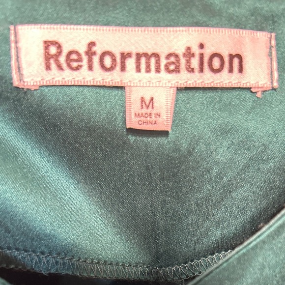 Reformation Emerald Green Satin Slip Dress Midi with Slit Evening Cocktail Party - Picture 8 of 9